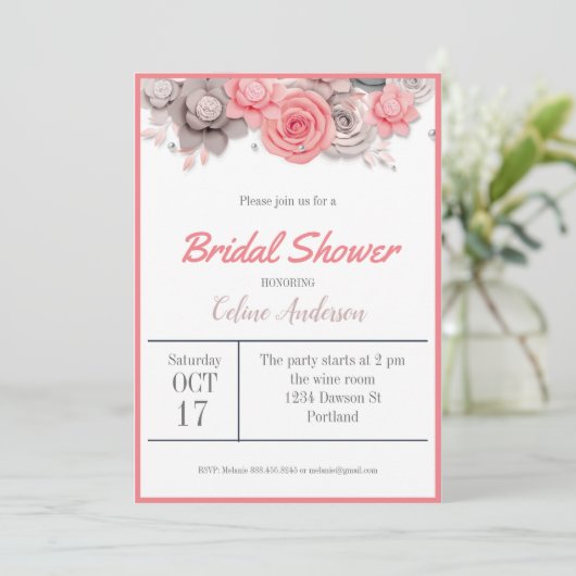 Carte Fleurs d'invitation de douche nuptiale (Debout devant)