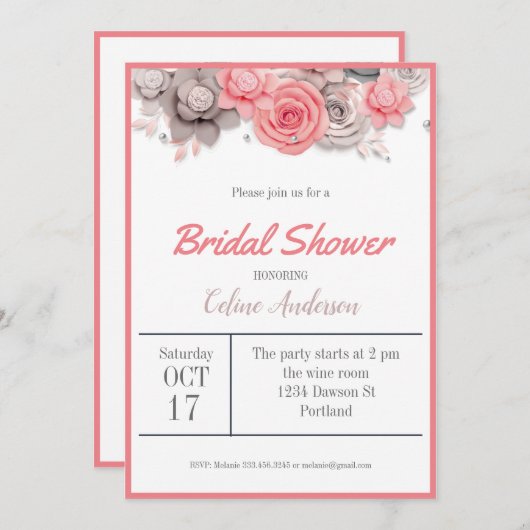 Carte Fleurs d'invitation de douche nuptiale (Devant / Derrière)