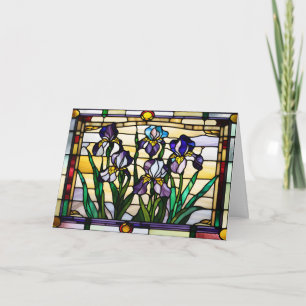 Carte Fleurs d'Iris Violet Vitrail
