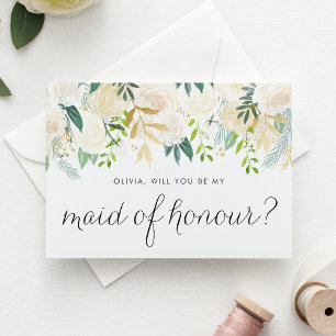Carte Fleurs d'ivoire et verdure Soyez ma femme d'honneu