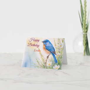 Carte Fleurs d'oiseaux bleues personnalisées Aquarelle a