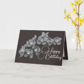 Carte Fleurs d'orchidée couleur grise fond Anniversaire (Fleur jaune)