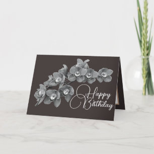 Carte Fleurs d'orchidée couleur grise fond Anniversaire