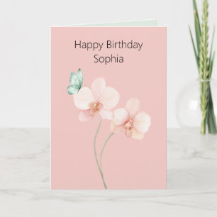 Carte Fleurs d'orchidée rose papillon vert menthe Annive
