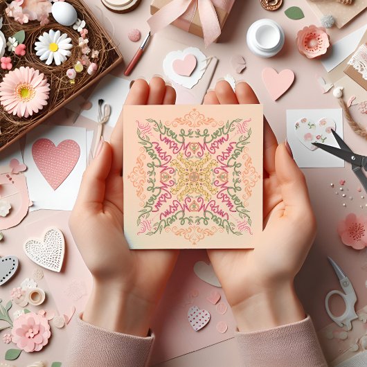 Carte Fleurs Douce pêche kaléidoscopique Écriture Meille