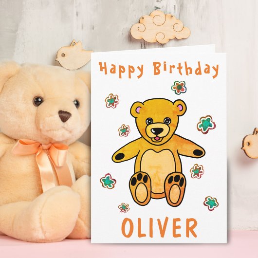 Carte Fleurs d'ours en peluche jolies Enfants d'annivers