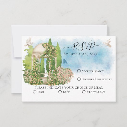 Carte Fleurs élégantes de Gazebo, colombes Mariage d'été (Devant)