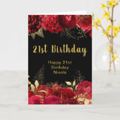 Carte Fleurs élégantes rouges et dorées Anniversaire (Fleur jaune)