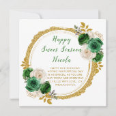 Carte Fleurs élégantes vert foncé et or pour un Sweet Si (Devant)