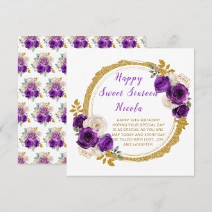 Carte Fleurs élégantes violettes foncées et dorées pour 
