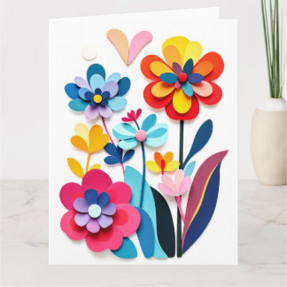 Carte Fleurs en papier découpé colorées Botanique joyeus