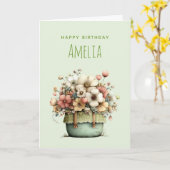 Carte Fleurs en Pot Style Cosy Shabby Chic Anniversaire (Fleur jaune)