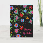 Carte Fleurs et Coeurs amusants Noir Joyeux Anniversaire (Devant)