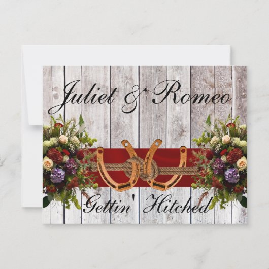 Carte Fleurs et fer à cheval, Mariage de ruban rouge (Devant)