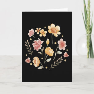 Carte Fleurs et feuilles fleuries aquarelle