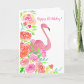 Carte Fleurs et Flamant rose de joyeux anniversaire (Devant)