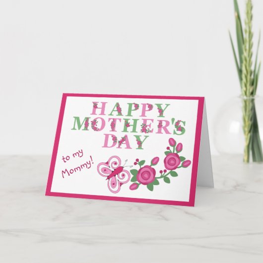 Carte Fleurs et papillon pour la Fête des mères mamans (Devant)