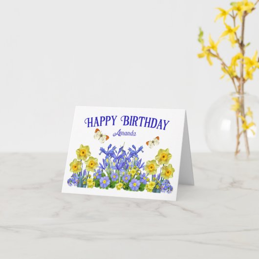 Carte Fleurs et papillons de printemps Texte personnalis (Fleur jaune)