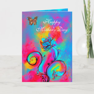 Carte FLEURS ET PAPILLONS FANTAISISTES Fête des Mères