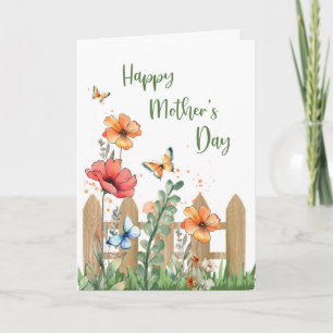 Carte Fleurs et papillons joyeux pour la fête des mères