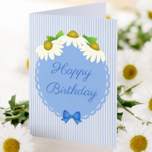 Carte Fleurs et Rayures Bleues et Blanches pour Annivers