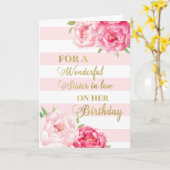Carte Fleurs et rayures roses Soeur en droit Anniversair (Fleur jaune)