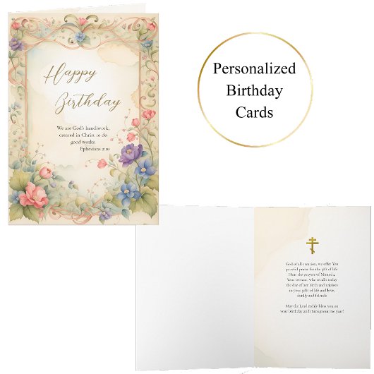 Carte Fleurs éthérées sur un cadre or orné Anniversaire