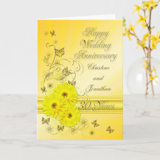 Carte Fleurs fabuleuses 30 ans de mariage pour un couple (Fleur jaune)