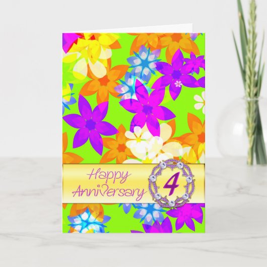 Carte Fleurs fabuleuses 4e anniversaire de mariage pour (Devant)