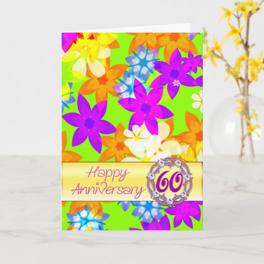 Carte Fleurs fabuleuses 60e anniversaire pour un couple (Fleur jaune)