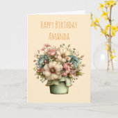 Carte Fleurs Fantaisistes dans un Pot de Fleurs Annivers (Fleur jaune)