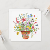 Carte Fleurs Fantaisistes dans un Pot pour Penser à Vous (Devant/Arrière en situation)