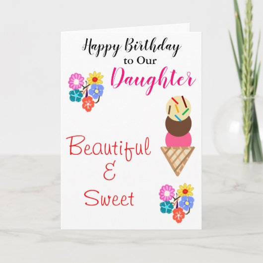 Carte Fleurs Fille Anniversaire Crème glacée (Devant)