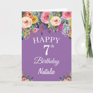 Carte Fleurs Florales Aquarelle Violettes pour 7ème Anni
