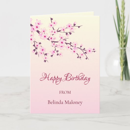 Carte Fleurs florales de cerisiers roses | Anniversaire  (Devant)