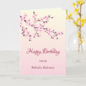 Carte Fleurs florales de cerisiers roses | Anniversaire  (Fleur jaune)