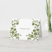 Carte Fleurs folk vert olive Merci blanc personnalisé (Devant)