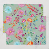 Carte Fleurs folkloriques aquarelles - personnalisables (Devant / Derrière)