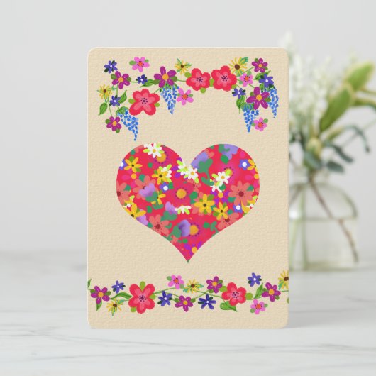 Carte Fleurs Forme cardiaque Saint-Valentin (Debout devant)