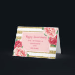Carte Fleurs Grandson et son anniversaire de femme<br><div class="desc">Bonne carte d'anniversaire mariage pour petit-fils et sa femme avec de jolies fleurs d'aquarelle rose,  des rayures d'or et des vers de coeur.</div>