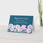 Carte Fleurs Grandson et son anniversaire de femme<br><div class="desc">Joyeuse carte d'anniversaire mariage pour petit-fils et sa femme avec de jolies fleurs d'aquarelle violette,  et vers feutré.</div>