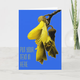 CARTE FLEURS JAUNE BLEU KOWHAI NZ KIWI ACCUEILLIS PERSON