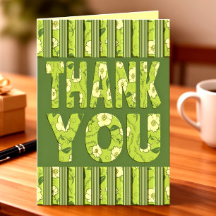 Carte Fleurs jaunes avec rayures vert olive Merci