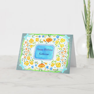 Carte Fleurs Jaunes et Orange Jolies Nom Personnalisé An