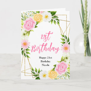 Carte Fleurs jaunes et roses d'anniversaire d'été
