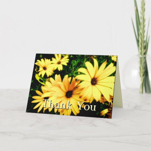 Carte Fleurs Jaunes Merci avec Gouttes de Pluie (Devant)