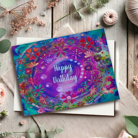 Carte Fleurs joyeuses Purple Colorful Souhaits d'anniver