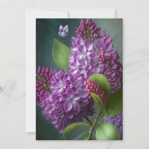 Carte Fleurs Lilacées et papillons en floraison