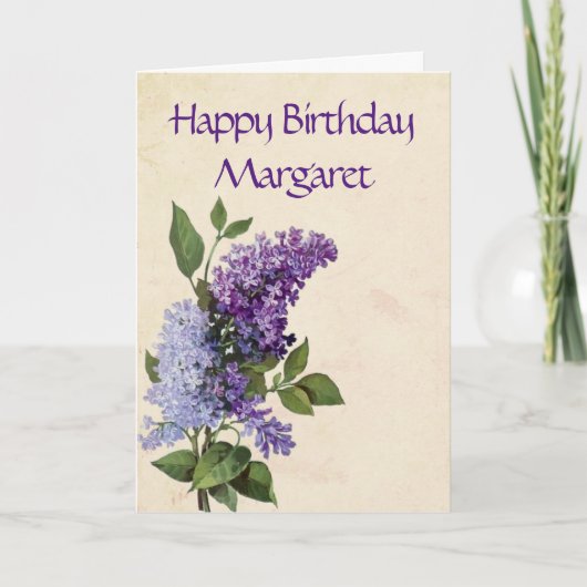 Carte Fleurs lilas vintages de joyeux anniversaire (Devant)