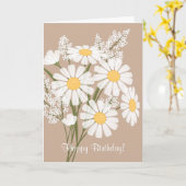Carte Fleurs marguerites blanches sur beige Joyeux anniv (Fleur jaune)